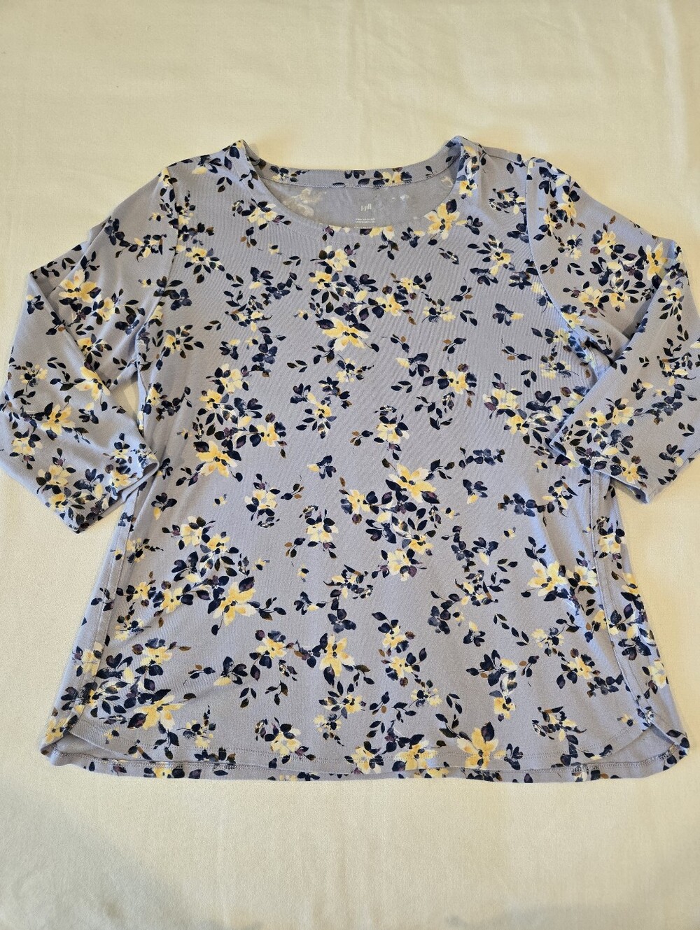 J.Jill Pima Cotton 3/4 Sleeve Scoop Neck Tee Blue Floral Size Large